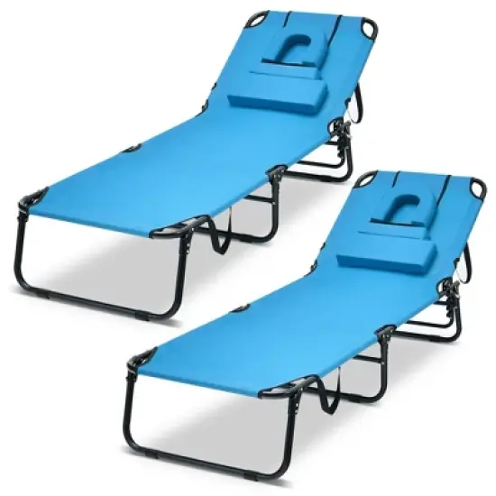 Tangkula 2PCS 5-Position Lounge Chair Adjustable Beach Chaise w/ Face Cavity & Pillows image {11}