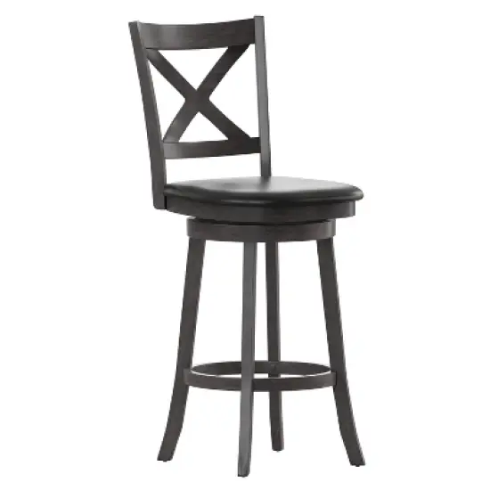 Merrick Lane 30" Classic Wooden Crossback Swivel Bar Height Pub Stool with Upholstered Padded Seat and Integrated Footrest image {12}