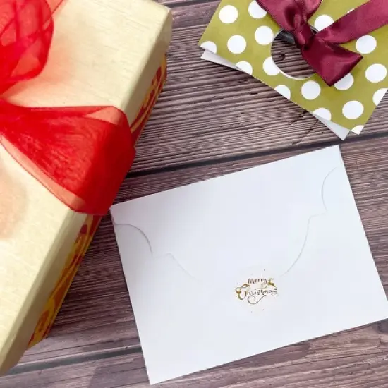 Wrapables Christmas Stickers Label Roll, Holiday Stickers for Sealing Cards, Envelopes, Gift Boxes (500 pcs), (Gold Foil) Merry Christmas image {5}