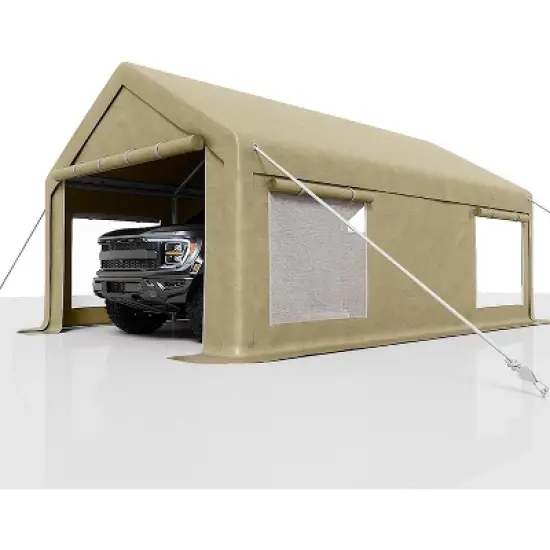 13'x20' Heavy Duty Carport, Removable Side Walls & Doors, Ventilated Roll-Up Windows, All-Season Awning, Rust-Resistant Steel Frame image {8}