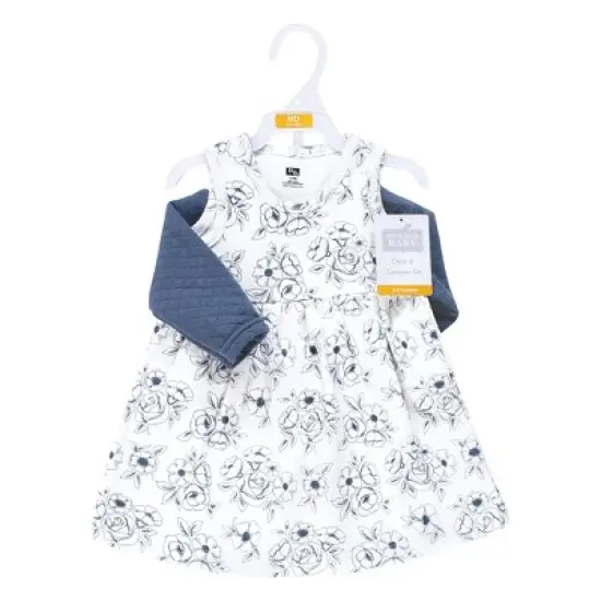 Hudson Baby Infant and Toddler Girl Quilted Cardigan and Dress, Blue Toile image {1}