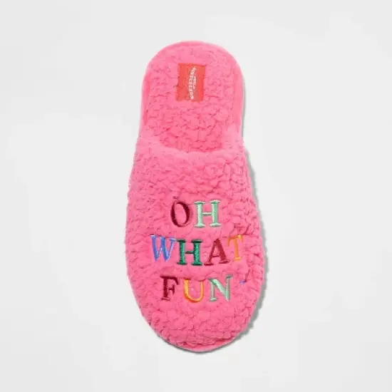 Women's Holiday Oh What Fun! Scuff Slippers - Wondershop&trade; Pink image {2}