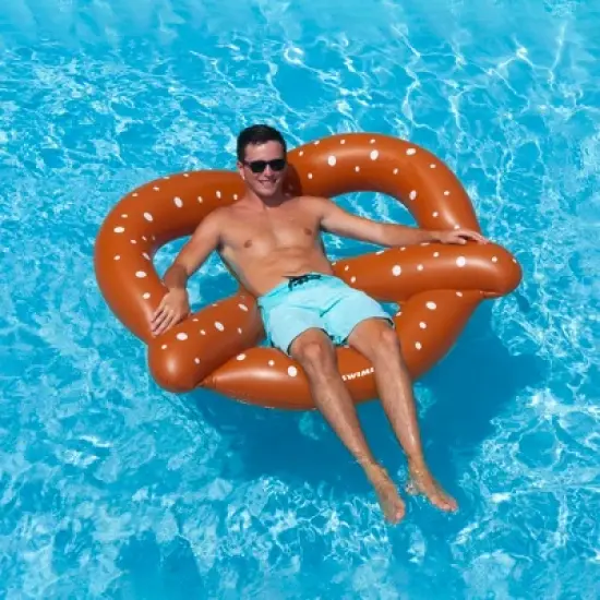 Swimline 60" Inflatable Giant Pretzel 3-Person Swimming Pool Float - Brown/White image {2}