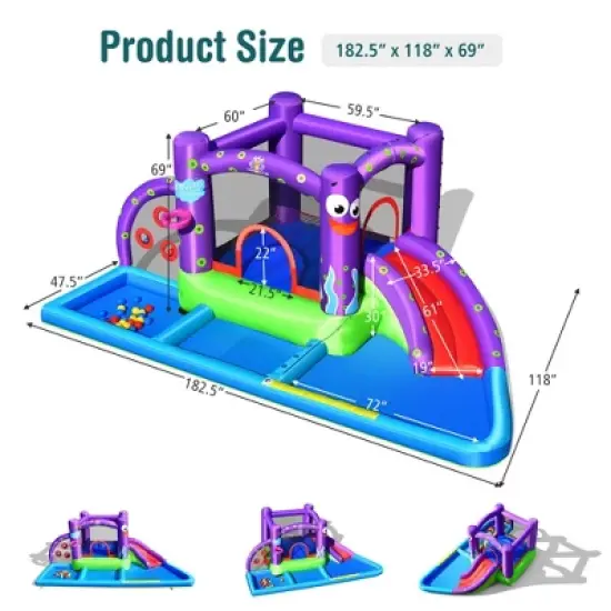 Costway Inflatable Water Slide Castle Kids Bounce House w/ Octopus Style & 750W Blower image {1}