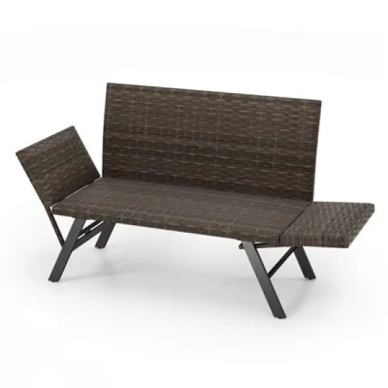 Costway Patio Convertible Sofa for 2 with Adjustable Armrests Metal Frame Wicker Couch image {1}