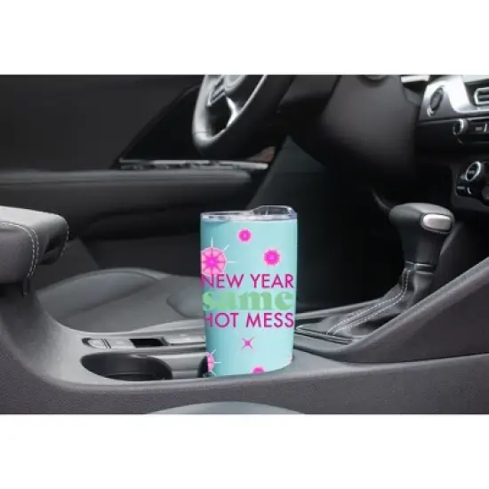 100 North 20 Ounce Stainless Steel On the Go Travel Tumbler With Push Top Lid, New Year Same Hot Mess Teal image {2}