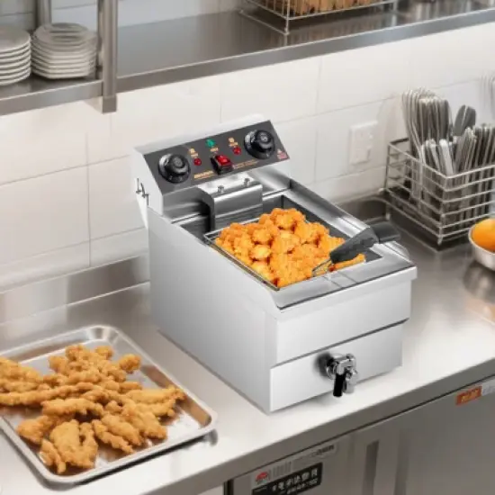 ROVSUN 12.5QT Electric Deep Fryer w/Basket & Lid, 1700W Commercial Countertop Kitchen Frying Machine, Temperature Adjustable Stainless Steel Fryer image {2}