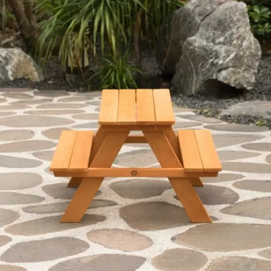 Gardenised Wooden Kids Outdoor Picnic Table for Garden and Backyard, Stained image {2}