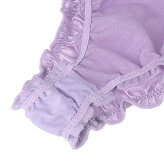 Agnes Orinda Women Plus Mid-Rise Frill Trim Elastic Waist Satin Bikini Purple Thong Large image {2}