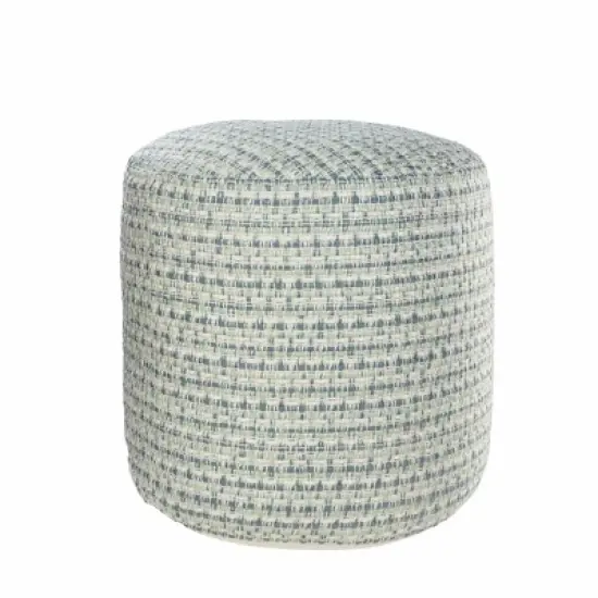 HomeRoots 20" Blue Polyester Round Geometric Indoor Outdoor Pouf Ottoman image {4}