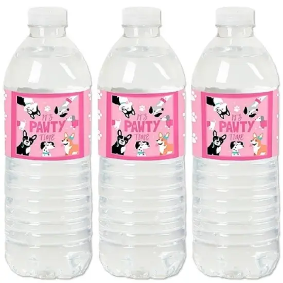 Big Dot of Happiness Pawty Like a Puppy Girl - Pink Dog Baby Shower or Birthday Party Water Bottle Sticker Labels - Set of 20 image {5}