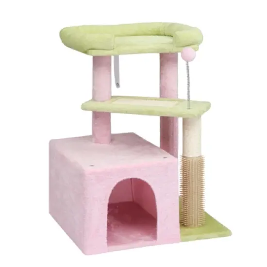Angel Sar 27.5'' Cat Tree with Condo & Scratching Post, Multi-Level Cat Tower with Pad, Padded Bed for Kittens and Indoor Cats, Pink image {7}