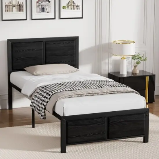 Twin/Full/Queen Size Bed Frame with Wood Headboard and Footboard, 14 Inch Platform Mattress Foundation, No Box Spring Needed Bed image {7}