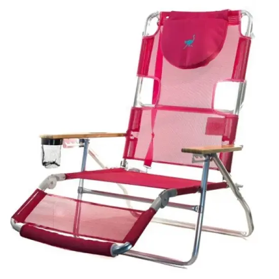 Ostrich Altitude 3-in-1 16-Inch Tall Reclining Chair & Ladies Comfort On-Your-Back Beach Chair w/Storage Bag, Carry/Backpack Straps & Cup Holder, Pink image {5}