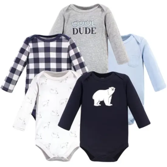 Hudson Baby Infant Boy Cotton Long-Sleeve Bodysuits 5pk, Polar Bear image {6}