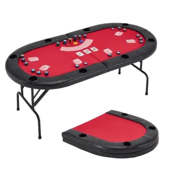 EROMMY 72" Oval 8-Player Poker Table Foldable, Ready To Use Card Table With Cup Holders image {8}