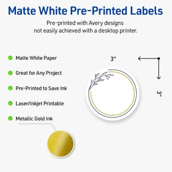 Avery 3" Diameter Labels, Gold & Navy Border with Florals, 60 ct image {1}