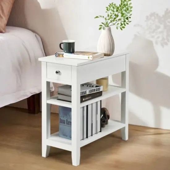 Costway 3 Tier Nightstand Bedside Table Sofa Side End Table w/Double Shelves Drawer image {1}