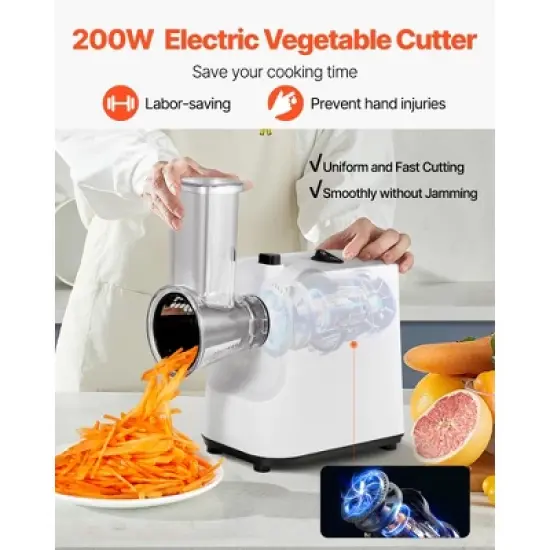 VEVOR Electric Cheese Grater Salad Maker, 200W Salad Shooter, Electric Vegetable Slicer Shredder Chopper for Fruits with 5 Attachments, White image {2}
