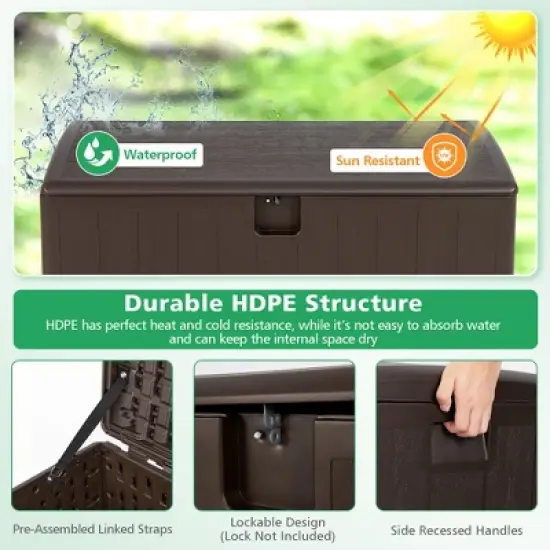 Costway 105 Gallon Outdoor Resin Deck Box All Weather Lockable Storage Container Brown image {7}