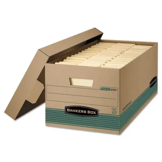 Bankers Box STOR/FILE Medium-Duty 100% Recycled Storage Boxes, Legal Files, 15.88" x 25.38" x 10.25", Kraft/Green, 12/Carton image {5}