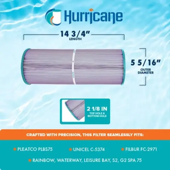 Hurricane 3 Pack HF5374-01P Platinum Purple Spa Filter Cartridge for PLBS75 Unicel C-5374, Filbur FC-2971, Rainbow, Waterway, Leisure Bay image {2}