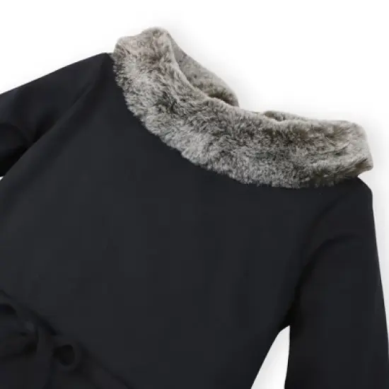 Hope & Henry Girls' Long Sleeve Ponte Skater Dress with Faux Fur Trim, Toddler image {1}