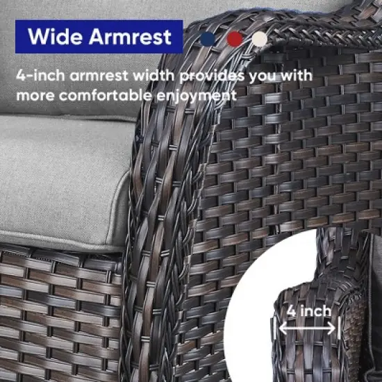 POCASSY 5-Piece Patio Furniture Set with Fire Pit Table, Brown Wicker Outdoor Fire Pit Set With Patio Sectional Sofa, Swivel Chair, Rattan Footrest image {6}