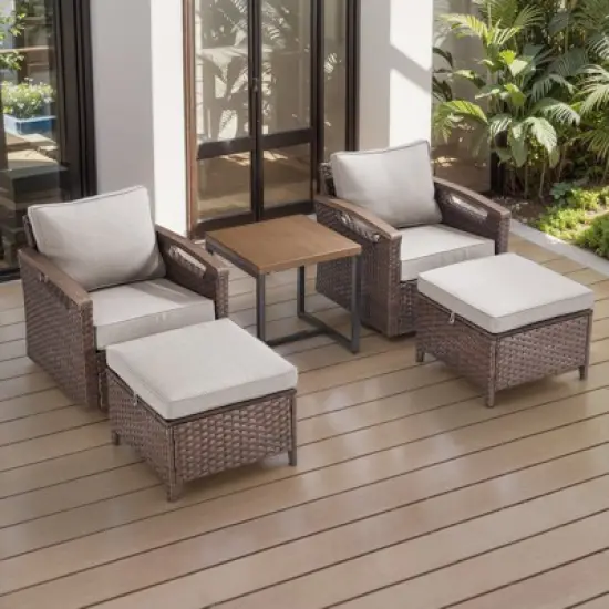 Belord 5 Piece Patio Furniture Set, Dark Brown Hand-Brushed Arms Swivel Glider Patio Chairs Set of 2 with Ottomans image {10}