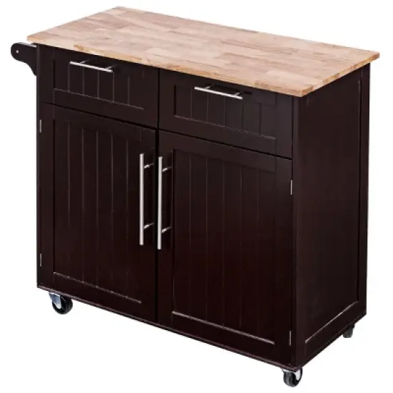 Costway Rolling Kitchen Cart Island Heavy Duty Storage Brown Trolley Cabinet Utility Modern image {7}