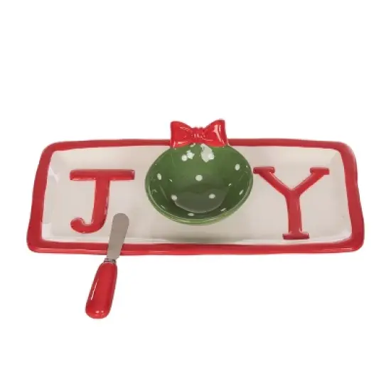 Transpac Ceramic Joy Chip and Dip Platter Perfect for Christmas Gatherings Red Tabletop Decor Dishwasher Safe Gift image {1}