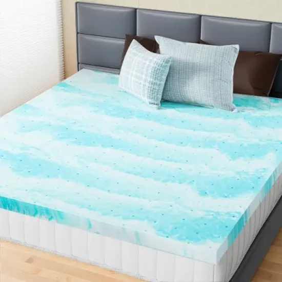 INFURNIC Mattresses Memory Foam Cooling Gel 2 Inches King Size Breathable Mattress Bed Topper For Back Pain, White And Blue, 80"*76"*2" image {1}