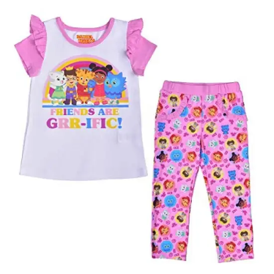Girl's 2-Pack Daniel Tiger Friends Are Grr-ific! Matching Ruffle Sleeve Tee and Patterned Casual Pants for Toddler image {4}