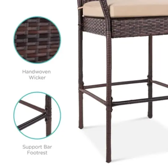 Best Choice Products Set of 2 Wicker Bar Stools w/ Cushion, Footrests, Armrests for Patio, Pool, Deck image {5}
