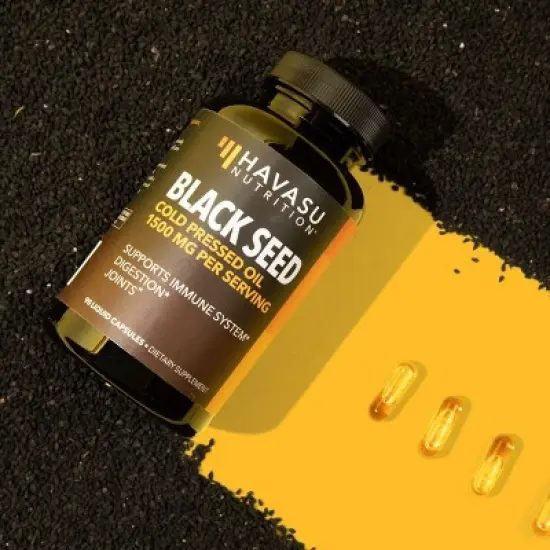 Organic Black Seed Oil Liquid & Capsules, Cold Pressed 4900 MG, Black Cumin Seed Oil Boosts Immune Support, Hair & Digestive Health, Havasu Nutrition image {1}