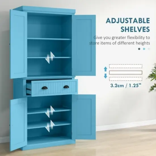 TIRAMISUBEST 72" Pantry Cabinet - Farmhouse Kitchen Storage with 4 Doors, Drawer & Adjustable Shelves, Light Blue image {3}
