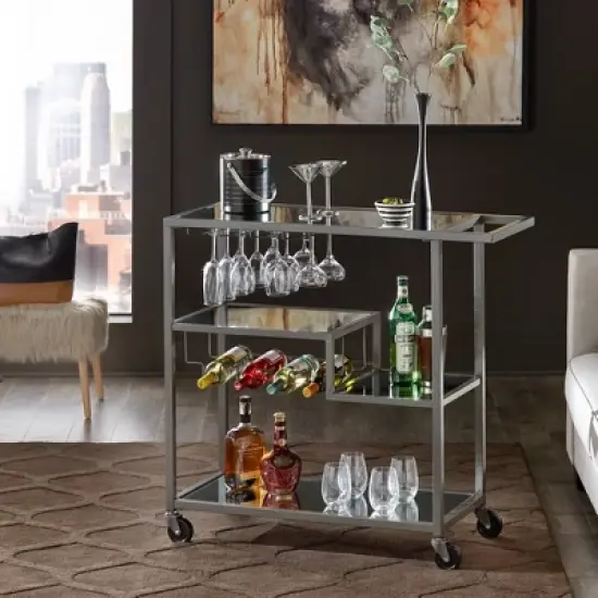 Estelle Step Tier Metal and Glass Bar Cart - Inspire Q image {1}