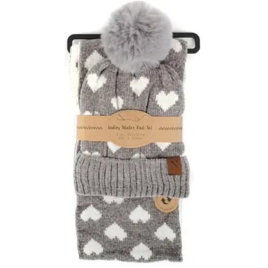 Women's 2pc Reversible Hearts Hat & Infinity Scarf Set image {7}