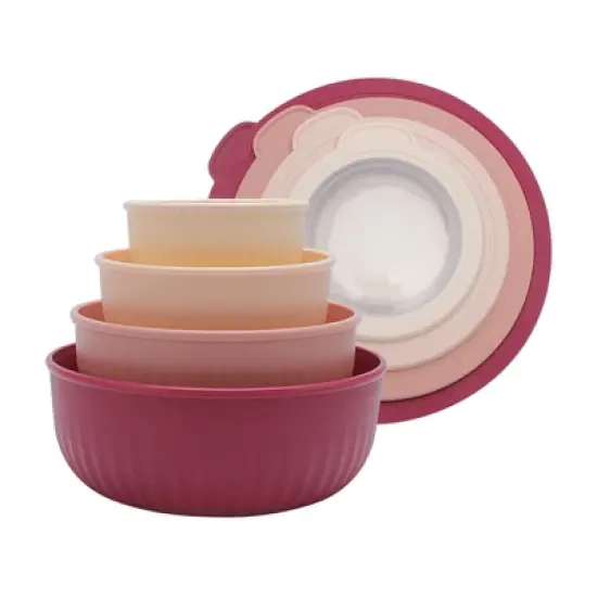 COOK WITH COLOR Wide Mixing Bowls with Lids 8 Piece Set ROSE image {3}