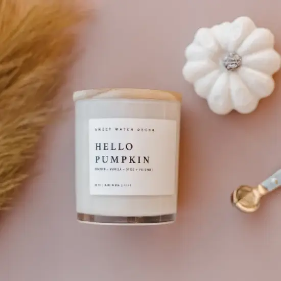 Sweet Water Decor Hello Pumpkin 11oz White Jar Soy Candle image {2}