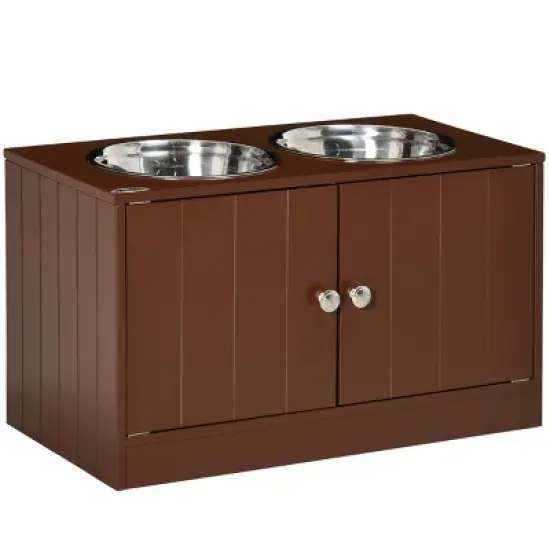 INFURNIC Pet Bowl Large Elevated Feeding Station with Storage Cabinet Magnetic Closure Stainless Steel Bowls, Brown, 23.5"*11.8"*14" image {5}