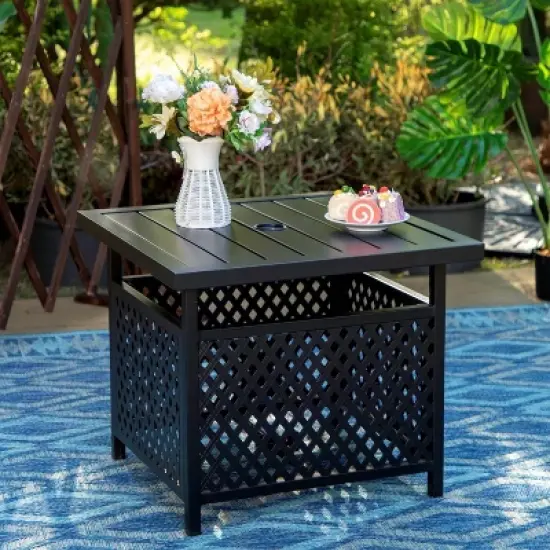 3pc Patio Conversation Set with Wicker Rattan Chairs & Square Coffee Table with Umbrella Hole - Captiva Designs image {1}