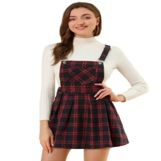 Allegra K Women's Checks Adjustable Strap Pinafore Overall Suspender Skirt image {6}