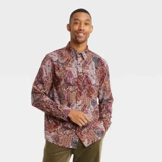 Houston White Adult Paisley Woven Button-Down Shirt - Brown image {3}