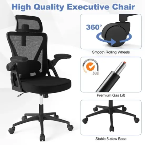 Tangkula Ergonomic Mesh Office Chair w/ Lumbar Support 2D Headrest Flip-up Padded Arms image {7}