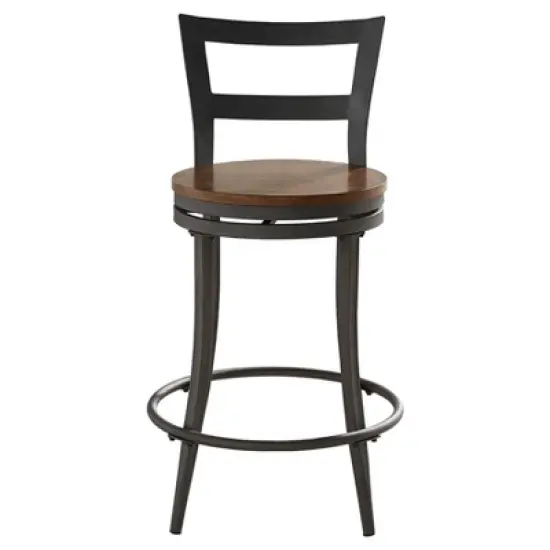 Set of 2 24" Saroyan Swivel Metal & Wood Counter Height Barstool Graphite - Inspire Q image {2}