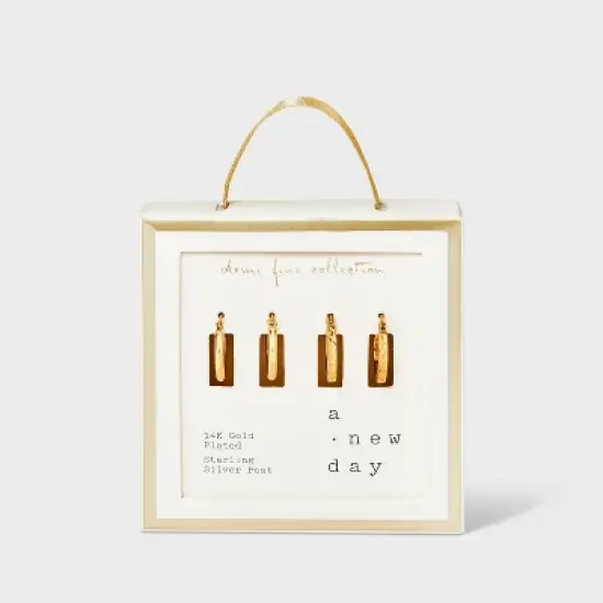 14K Gold Plated Click Top Duo Hoop Earring Set 2pc - A New Day&trade; Gold image {2}