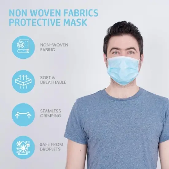 MagiCare - Premium Blue Face Masks for Adults - Breathable 3-Layer Disposable Protection - 50ct Box image {1}