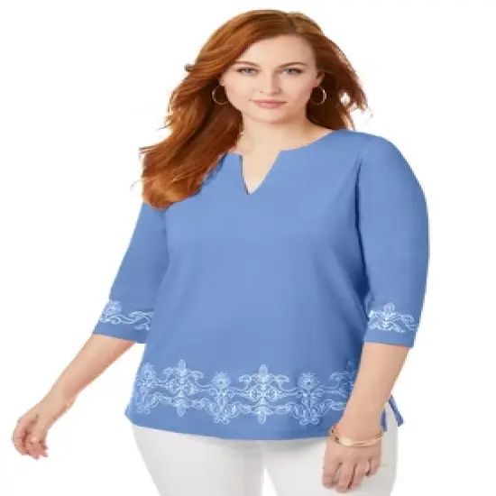 Jessica London Women&rsquo;s Plus Size Embroidered Notch Neck Tunic image {3}