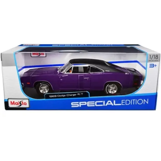 1969 Dodge Charger R/T Purple with Matt Black Top and Black Tail Stripe "Special Edition" 1/18 Diecast Model Car by Maisto image {2}